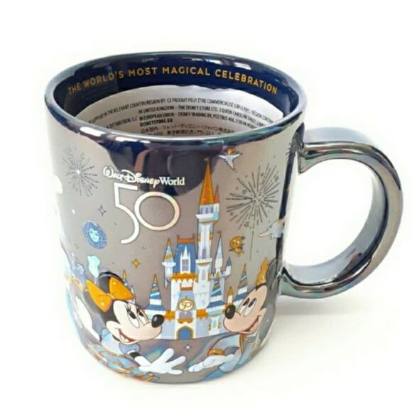 Disney Parks WDW 50th Celebration Magic Kingdom Coffee Mug Holographic Navy NWT - Picture 2 of 6